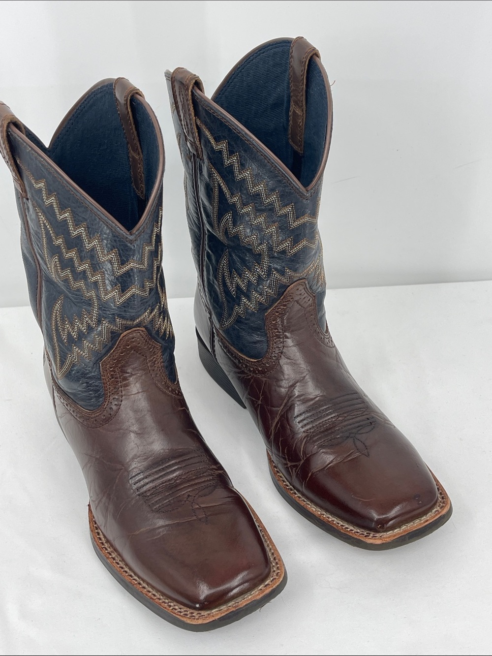 Ariat 10021591 Two-Tone Brown Leather & Navy Western Cowboy Boots YOUTH 5